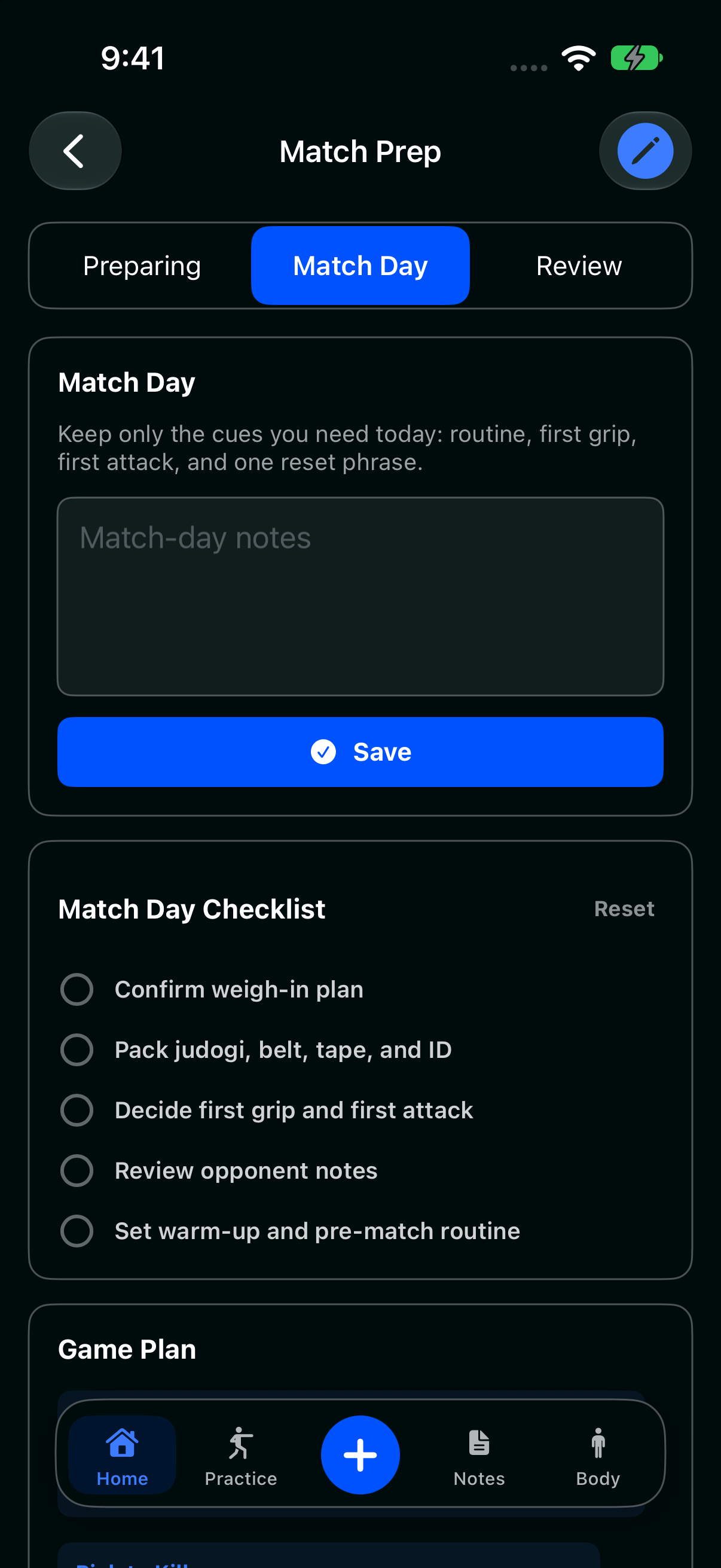 Preparación de competición